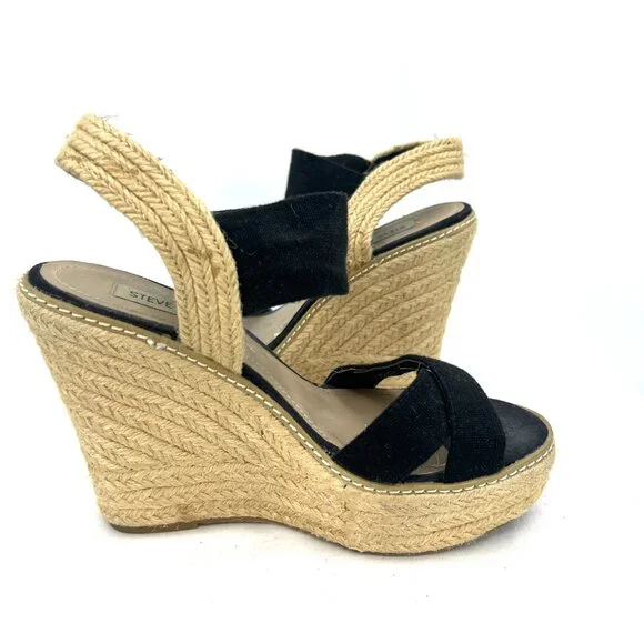 Steve Madden Eira Black Beige Espadrille Platform Sandals Women's 6.5 - Picture 2 of 10